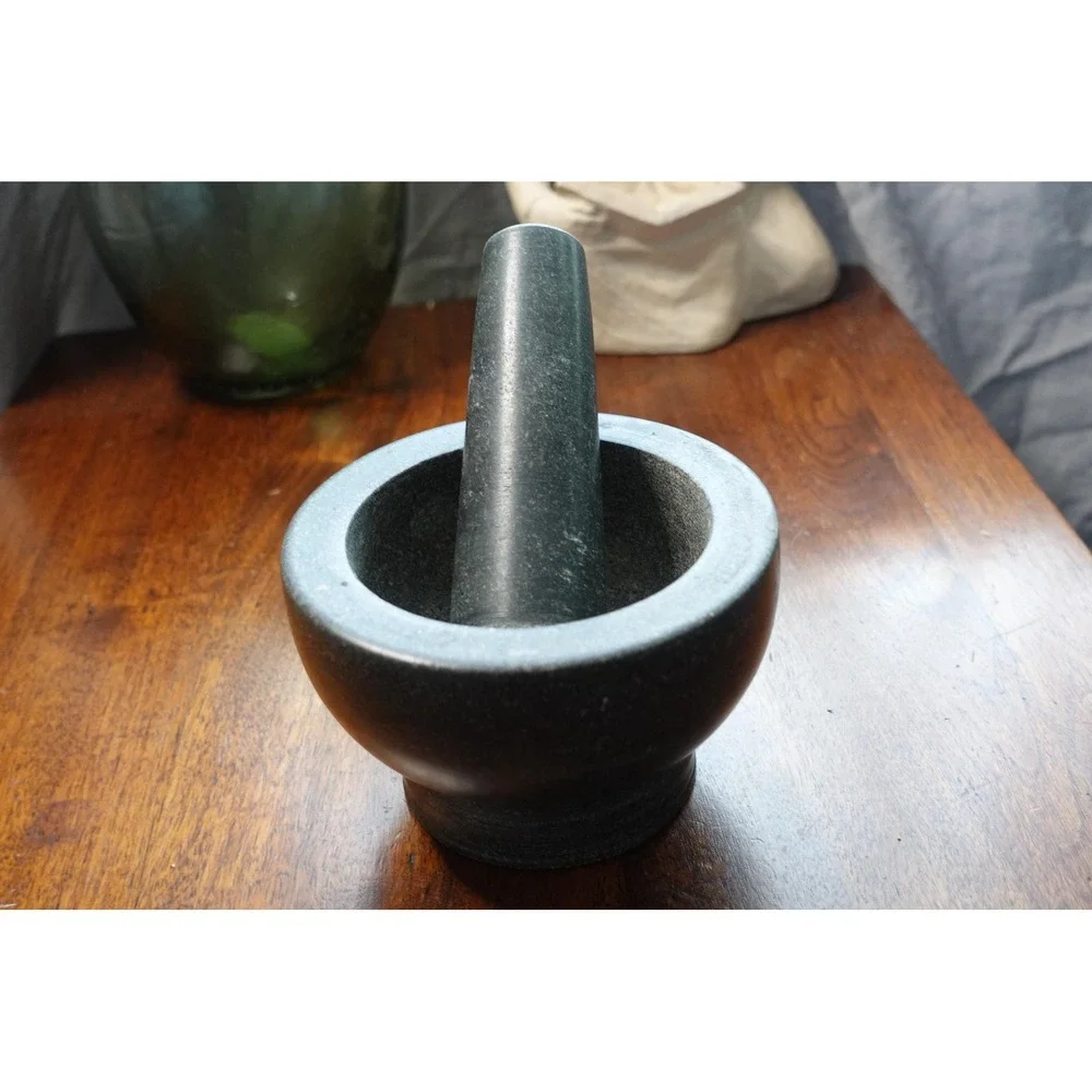 solid stone large‎ mortar and pestle set- kitchen herb crusher and spice grinder